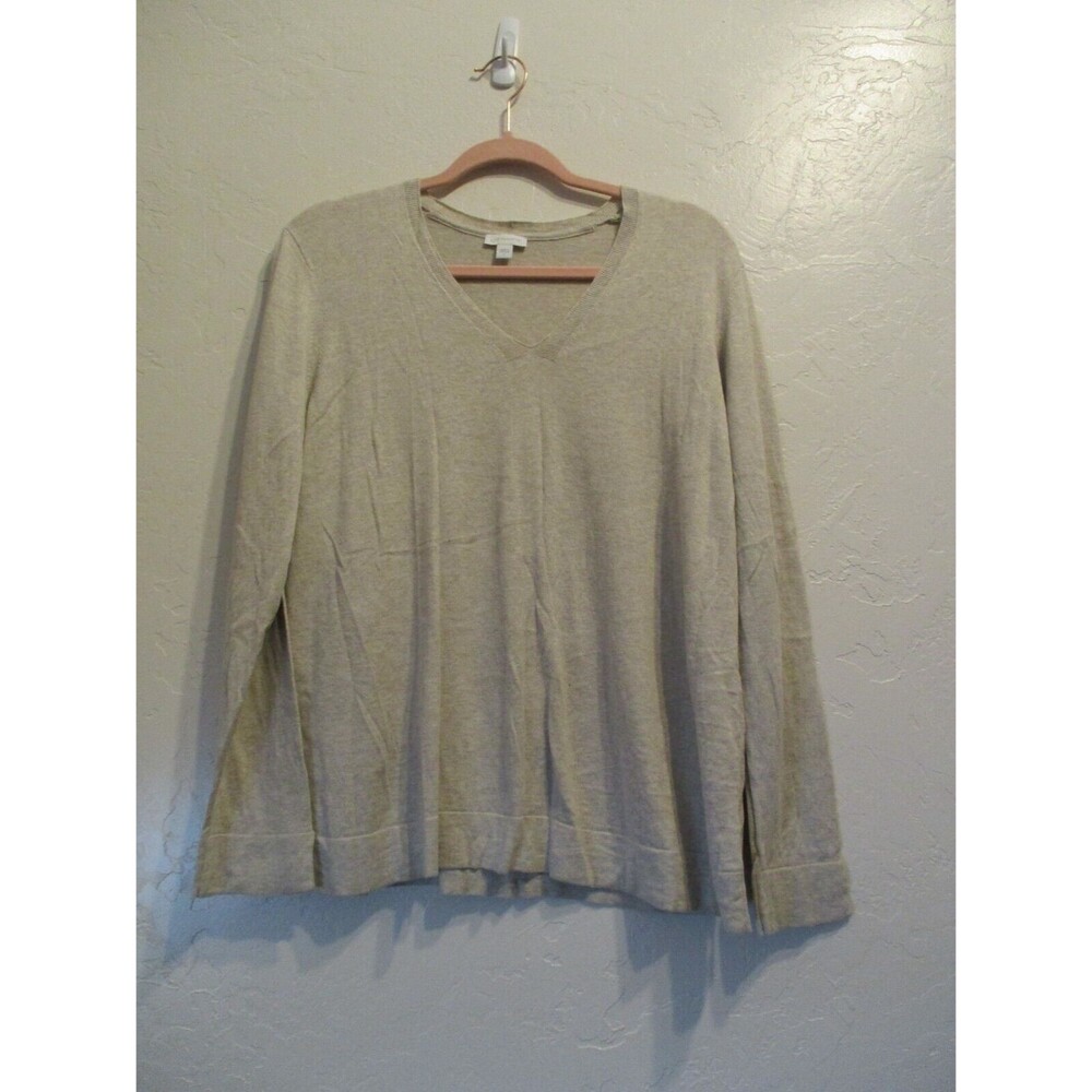 J. Jill Womens Sz L V-neck Silk Blend Pullover Sweater Top Neutral Soft Casual